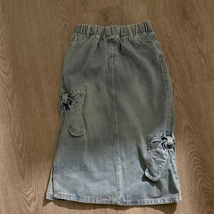 Kids Denim Midi Skirt with Bow Accents